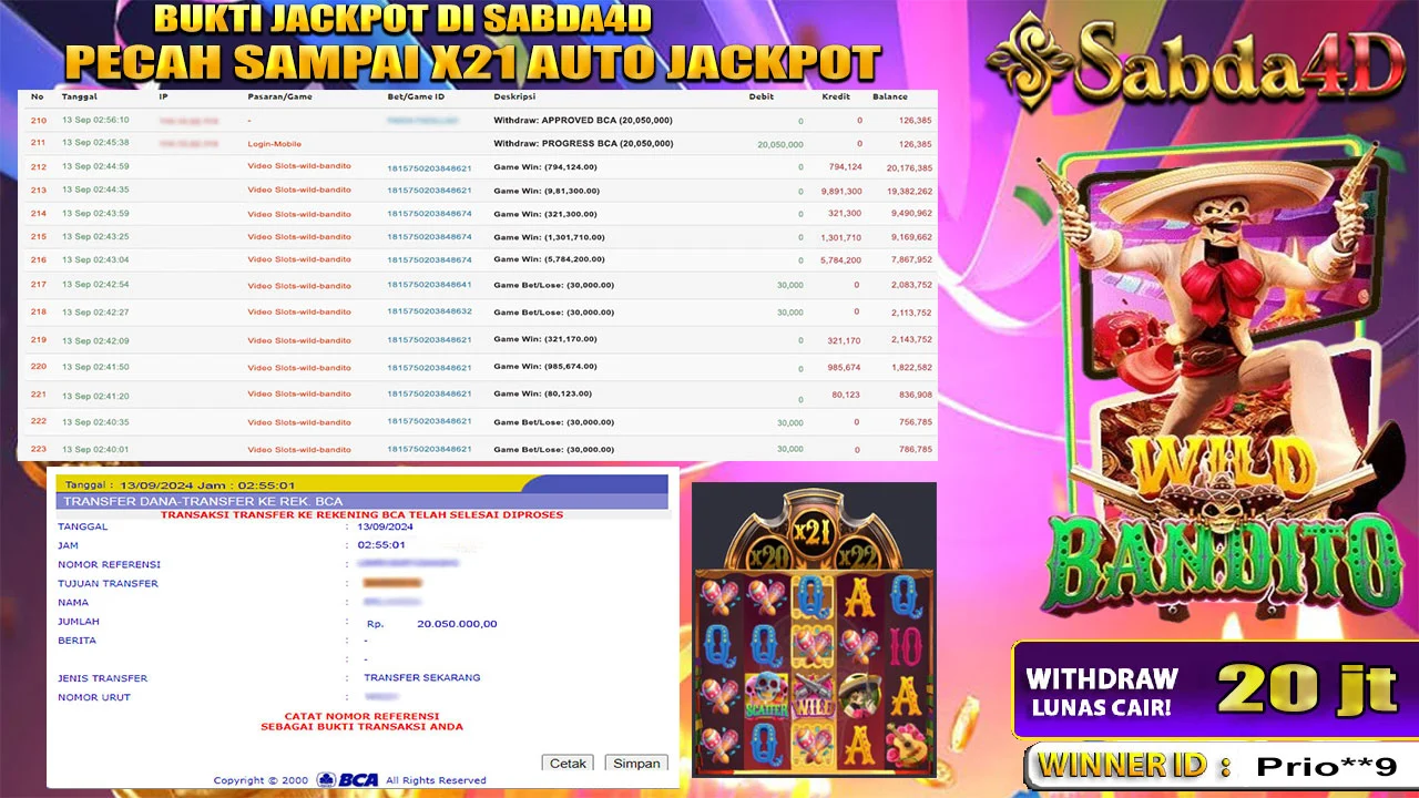 JACKPOT MEMBER SABDA4D DI GAME  WILD BANDITO